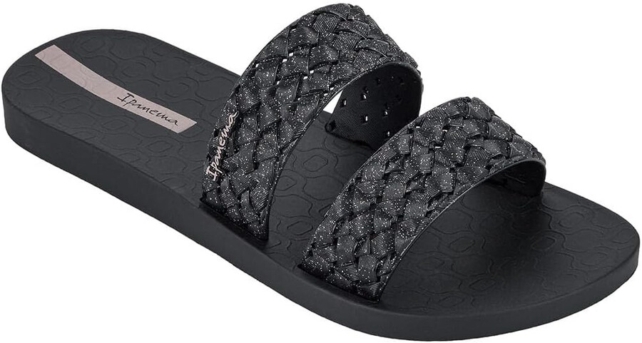 ipanema renda ii fem damen-sandalen – elegante pantoletten zum hineinschlüpfen mit gewebten riemen sommersandalen flache sandalen mit gepolstertem fußbett glitzer-schwarz größe 7 schuhe