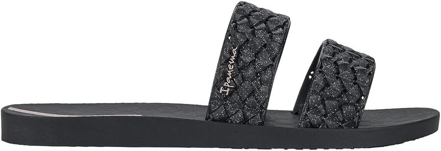 ipanema renda ii fem damen-sandalen – elegante pantoletten zum hineinschlüpfen mit gewebten riemen sommersandalen flache sandalen mit gepolstertem fußbett glitzer-schwarz größe 7 schuhe