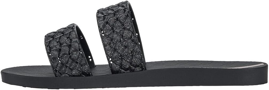 ipanema renda ii fem damen-sandalen – elegante pantoletten zum hineinschlüpfen mit gewebten riemen sommersandalen flache sandalen mit gepolstertem fußbett glitzer-schwarz größe 7 schuhe