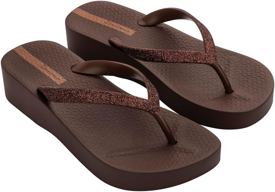 ipanema damen mesh chic plateau-flip-flops – bequeme und trendige sommer-plateausandalen mit glitzerriemen anatomischem fußbett und rutschfester sohle braunglitzer größe 10 flip-flops