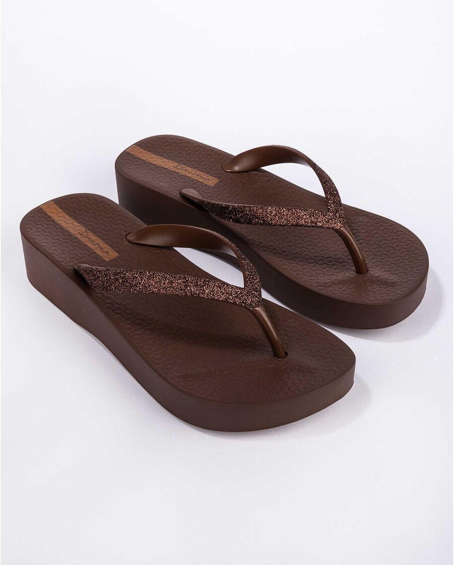 ipanema damen mesh chic plateau-flip-flops – bequeme und trendige sommer-plateausandalen mit glitzerriemen anatomischem fußbett und rutschfester sohle braunglitzer größe 10 flip-flops