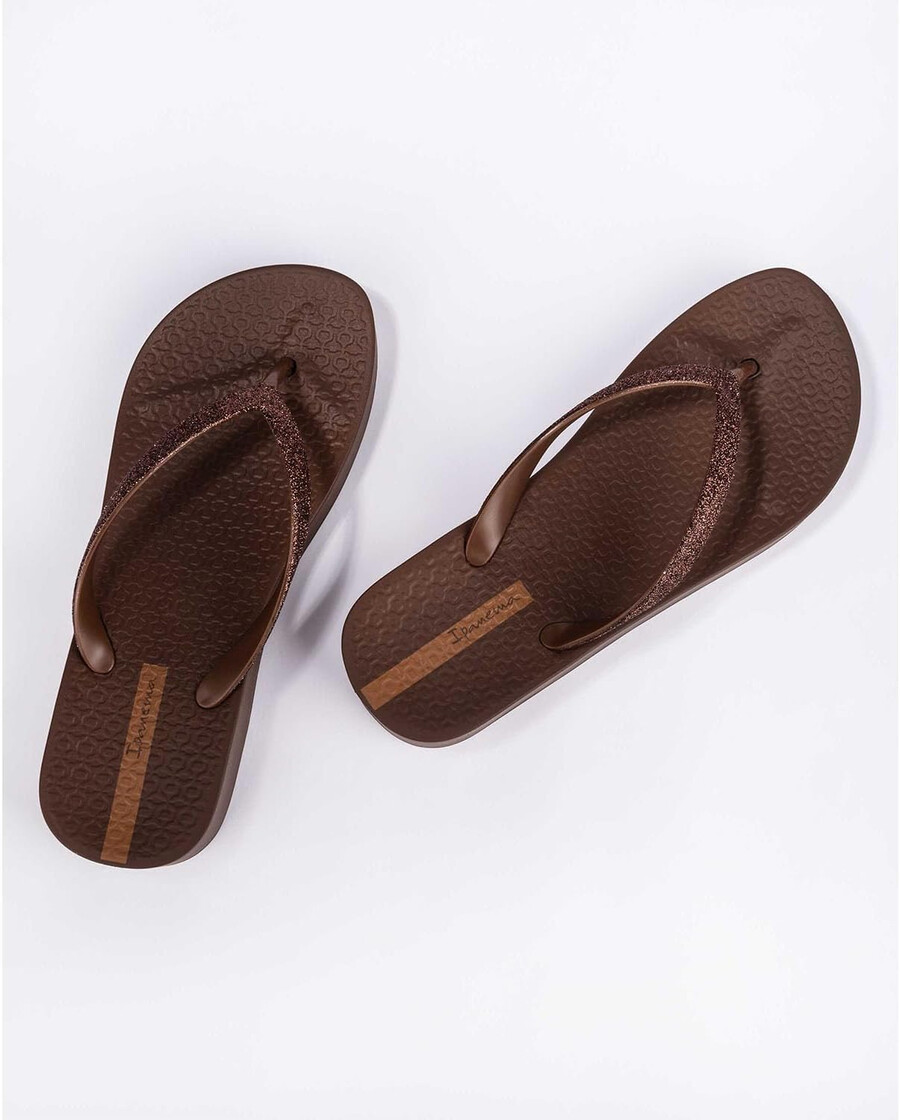 ipanema damen mesh chic plateau-flip-flops – bequeme und trendige sommer-plateausandalen mit glitzerriemen anatomischem fußbett und rutschfester sohle braunglitzer größe 10 flip-flops