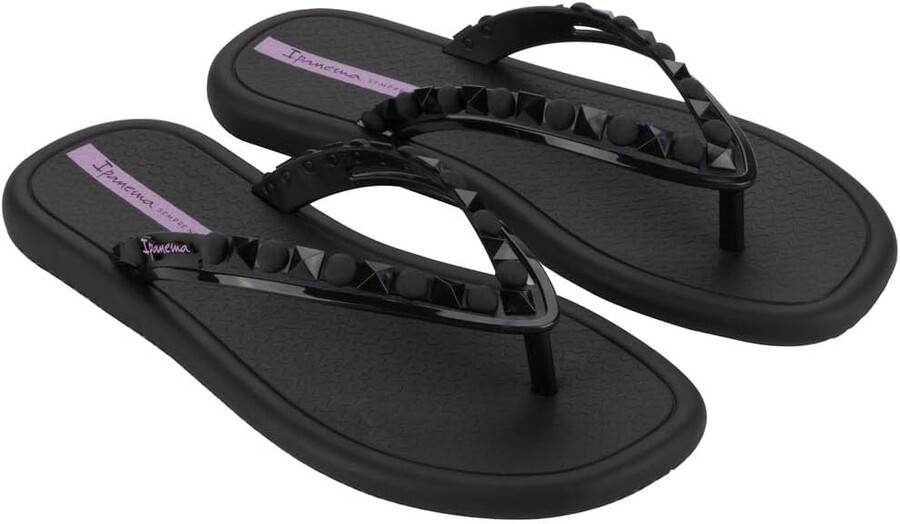 ipanema meu sol rasteira damen-flip-flops – zehentrenner mit nieten zehentrenner mit fußgewölbeunterstützung strand-flip-flops elegante zehentrenner sandalen mit nieten schwarzlila größe 8 flip-flops