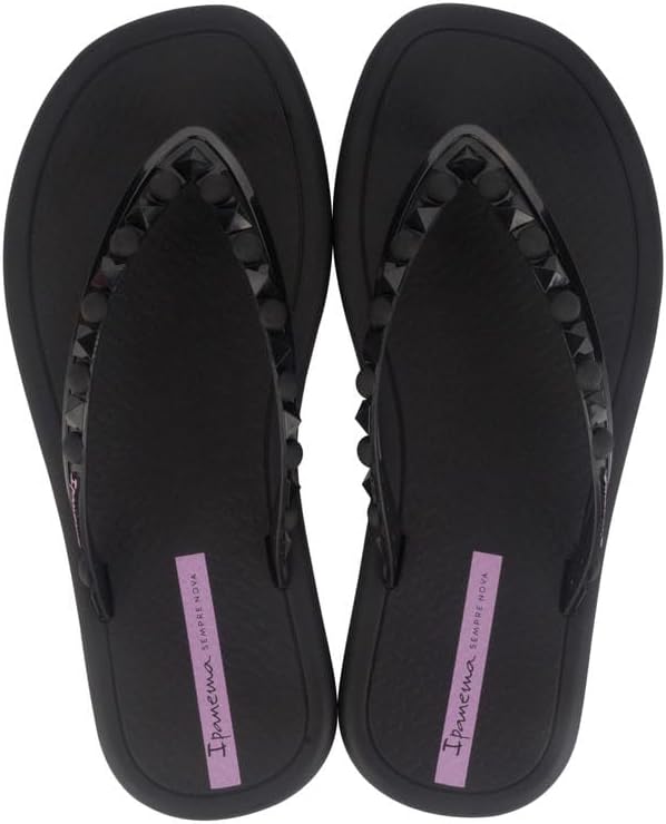 ipanema meu sol rasteira damen-flip-flops – zehentrenner mit nieten zehentrenner mit fußgewölbeunterstützung strand-flip-flops elegante zehentrenner sandalen mit nieten schwarzlila größe 8 flip-flops
